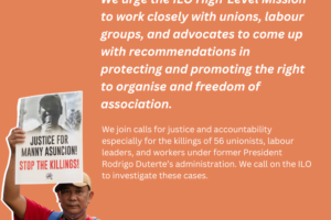 Statement on ILO’s High-Level Mission in the Philippines: Support workers’ demands for rights, justice, and accountability