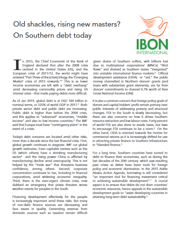 Old shackles, rising new masters? On Southern debt today
